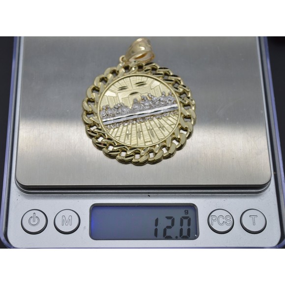 Real 10K Yellow Gold Last Supper Jesus Cuban Link Medallion Pendant Charm 12.0gr - Picture 4 of 5
